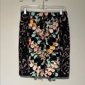 beguile by Byron Lars Floral Embellished amazing texture Black Skirt multi color